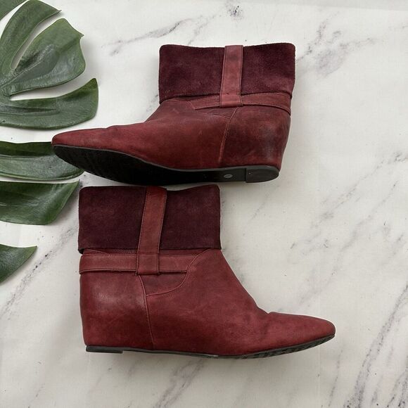 Farylrobin Womens Ankle Boots Booties Size 8 Red Leather Suede Wedge Heel - Picture 8 of 10
